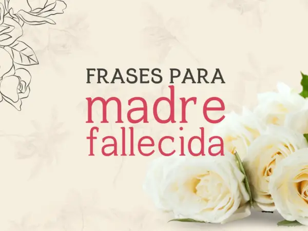 Flores blancas y bocetos de rosas acompañan el texto "Frases para madre fallecida", un homenaje a mi madre en el cielo.